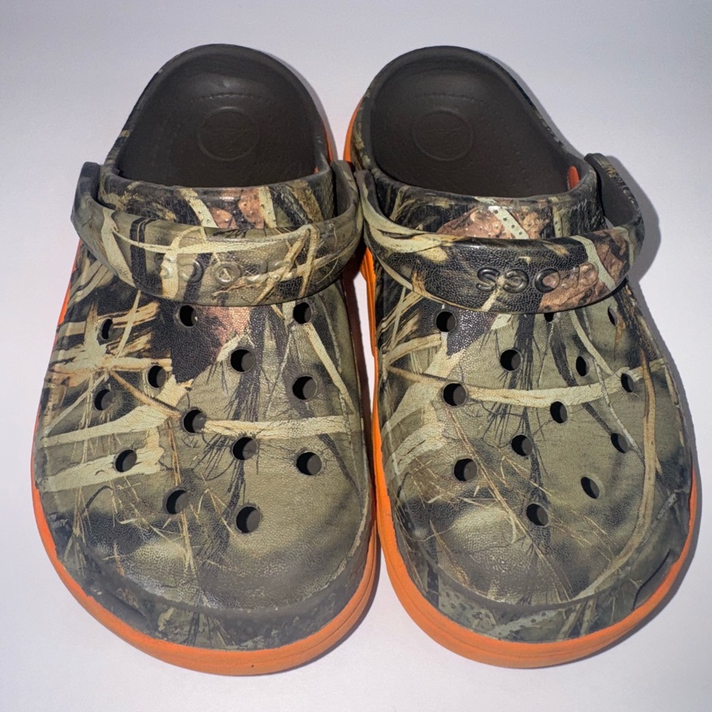 CROCS Kids Camouflage Clogs with Bright Orange Sole
